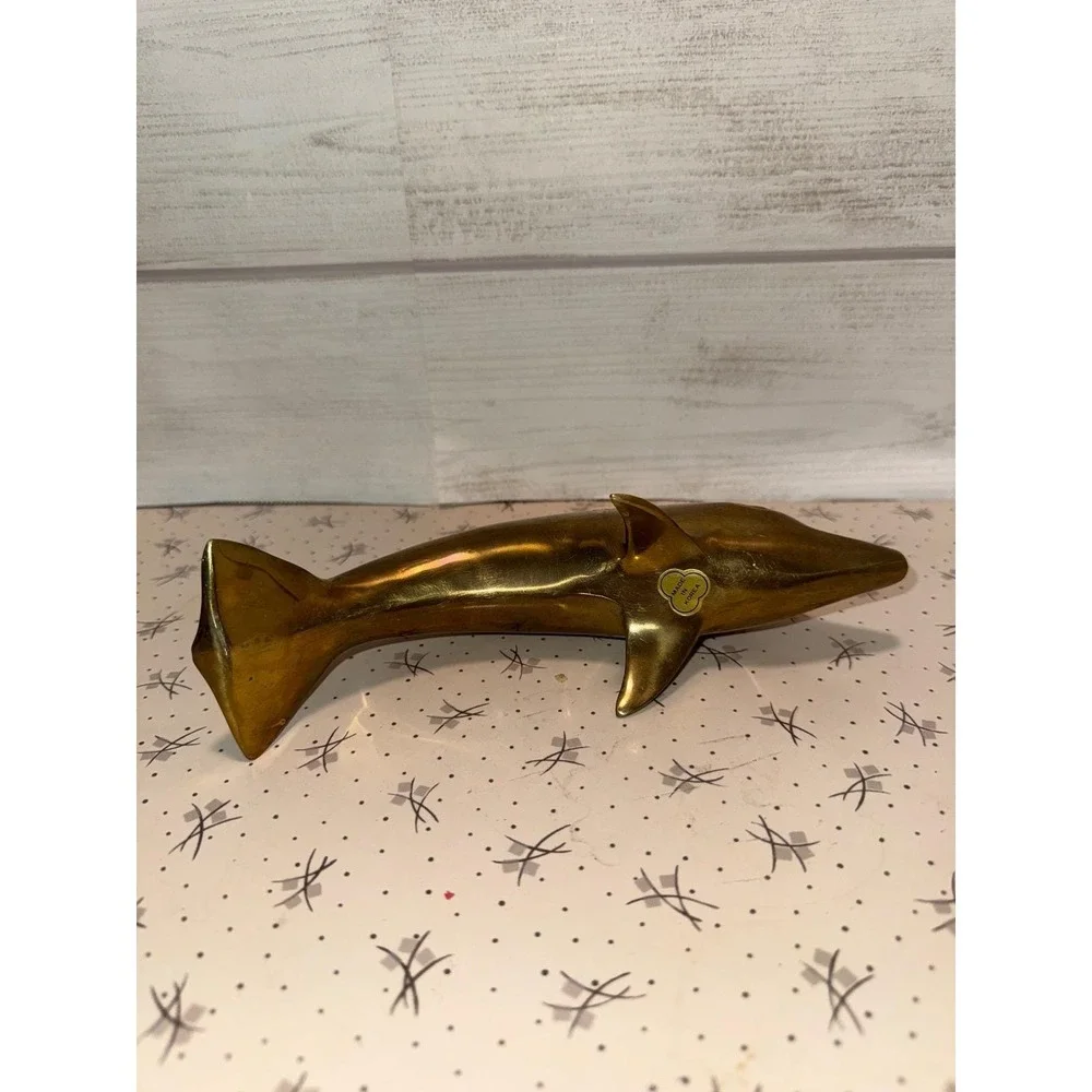 Vintage Brass Dolphin Figurine 8 Inch Nautical Mid‎ Century Modern Decor Korea